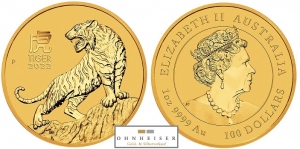 1/1 OZ Tiger 2022  Lunar III Australien Gold 